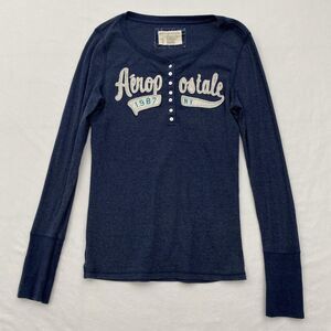 Aeropostale Shirt Womens Large Blue Henley Bella Swan Elena Gilbert Y2K Top